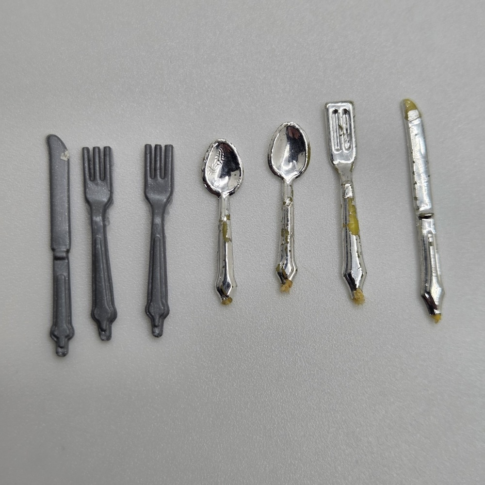 Vintage Barbie Doll Cutlery Flatware Set 7 Pieces Forks Knives Spoons